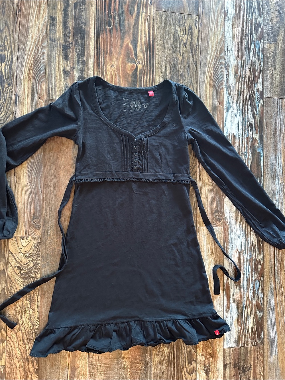 Black Long-Sleeve Mini Dress with Ruffle Hem